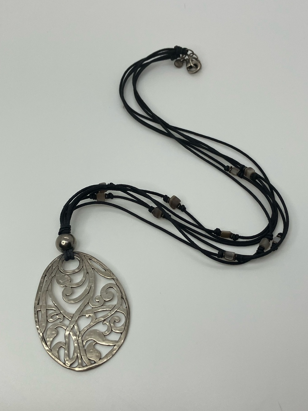 Silpada 925 Sterling Silver Filigree Pendant 3 Strand Black Rope Necklace N1805